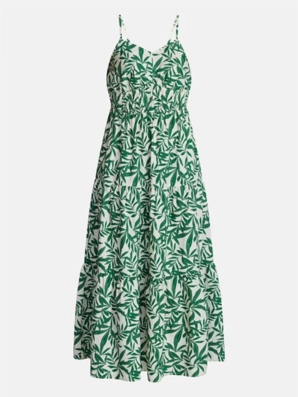 Excellent Condition, SZ L (12-14) 100% COTTON, Tiered Maxi Dress, Green Print